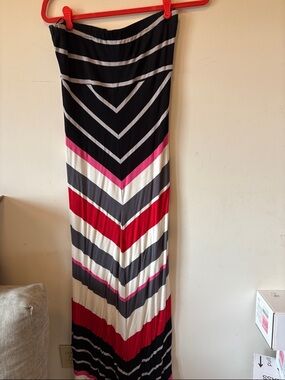 Striped Chevron Maxi dress in Black, Red, Pink & White